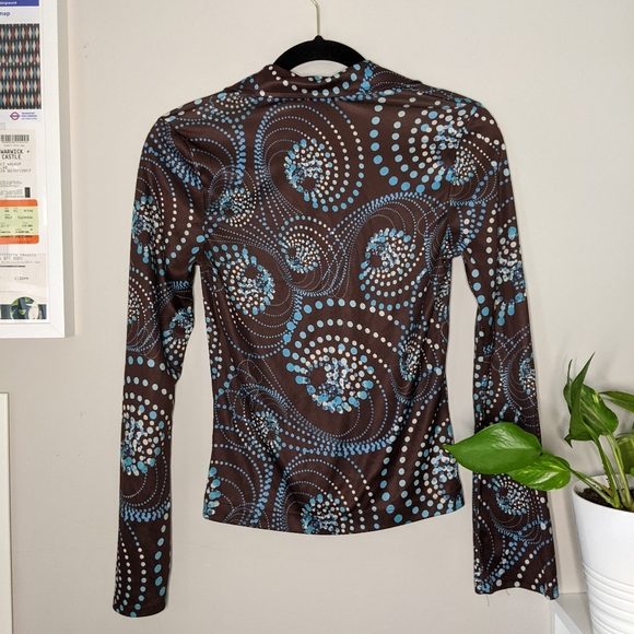 Y2K Polka Dot and Swirl Brown and Blue Blouse - Picture 2 of 4